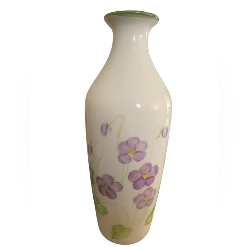 Weiss‎ Hand Painted Made In Brazil Floral Vase With Purple Flowers 10”
